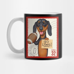 Funny dachshund with football ready to go long Mug